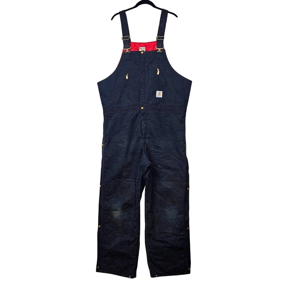 Vintage Carhartt Bib Overalls 42x30 Black Duck Canvas R38 BLK Double Knee 90s